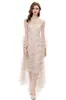 Runway-Kleid für Damen, O-Ausschnitt, lange Ärmel, Blumenmuster, Rüschen, elegantes Designer-Party-Abschlussballkleid