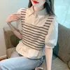 Blouses pour femmes coréen mignon Patchwork à manches courtes chemises femmes mode à volants hauts femme été col rabattu Blouse