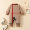 Combinaison bébé Barboteuse avec revers polyvalents pour nouveau-nés, sous-vêtements à carreaux à manches longues en coton vêtements décontractés pour bébé rampant pour garçons et filles