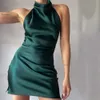 Verão Halter Saia Cetim Sexy Vestidos Casuais Magro Sem Mangas Elegante Moda Bainha Vestido Roupas Femininas