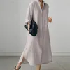 Abiti casual Abito lungo da donna con risvolto Camicia a maniche lunghe da donna dal taglio ampio e alla moda con orlo diviso irregolare da indossare