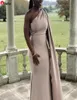 2022 Sexy Champagne Nude Mermaid Bridesmaid Dresses For Weddings With Cape African One Shoulder Plus Size Party Sweep Train Maid o4400507