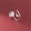 Cluster Rings National Wind Lotus Good Luck Silver Color Resizable Opening Ring For Women Luxury Jewelry Gift