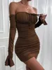 Fairyshely Sexy Rüschen Kurzes Clubkleid Damen Herbst Grün, Figurbetonte Kleider Für Frauen Party Enges Minikleid Clubwear 240311