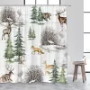 Conjunto de animais florestas cortinas de chuveiro renas de pássaros de fazenda girrel elk urso plantas selvagens pintando decoração decoração de cortina de banheiro conjunto de cortinas