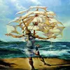 Salvador Dali Homem e Navio no Oceano Pinturas Art Film Print Silk Poster Home Wall Decor 60x90cm230N