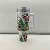 Christmas Printing Tumblers Cup With Handle Insulated Stainless Steel Tumbler Lids Straw Car Travel Mugs Coffee Tumbler Termos Cups