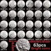 63 Stück USA Komplettset Walking Liberty Münzen Helles Silber Versilberte Kupferkopie Münze226s