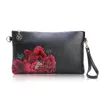 Evening Bags Women Fashion Leather Embossing Painted Rose Clutch Bag Envelope Shoulder Crossbody With Wristband Office Daily