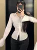 Camicette da donna Camicie fasciatura Donna Y2K Slim Chic Lace Up Risvolto Top Donna 2024 Primavera Flare Sleeve Casual Solid Streetwear Lady