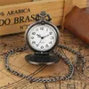 Montres de poche Antique gris pendentif montre gravé pompier conception arabe numéro Quartz mouvement horloge avec Fob collier chaîne cadeau