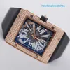 Хорошие наручные часы Унисекс Наручные часы RM Watch RM016 Розовое золото с бриллиантами Полный полый черный циферблат из углеродного волокна Швейцарский знаменитый