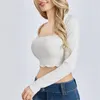 Kadın Tişörtleri Kadın Y2K İki Parçalı Setler Uzun Kollu Bolero Omuz silkme ve Bandeau Tüp Mahsul Tepeleri Dantel Trim İnce Fit T-Shirt Sonbahar