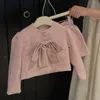 Spring Autumn Kids Girl Sets Long Sleeves Big Bow Single Breasted CoatSolid Color Elastic Waist Skirt Children Clothing H4161 240301