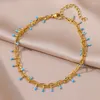 Bracelets de cheville bohème bleu perlé pour femmes, en acier inoxydable, rétro, breloque, accessoires de plage d'été, bijoux