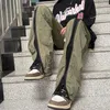 Herrbyxor mode koreanska sweatpants män våren höst trendig varumärke y2k personlighet retro blixtlås slits löst vattentäta raka byxor