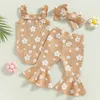 Clothing Sets Baby Girls Summer Outfit Sleeveless Floral Sling Romper Bowknot Flared Pants Headband