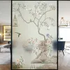 Filmes de pintura de tinta chinesa estilo privacidade filme de janela arte antiga flores pássaros filme de vidro manchado estático adere adesivos de vidro fosco