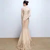 Partykleider, Abendkleid, Champagner-Jersey, O-Ausschnitt, ärmellos, glitzernde Meerjungfrau, Trompete, bodenlang, Übergröße, maßgeschneidertes formelles Damenkleid