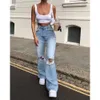 2023 neue Hohe Taille Boot Cut Jeans für Frauen Mode Stretch Knie Zerrissene Denim Ausgestelltes Hosen Casual Weibliche Hose S-2XL