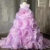 Vestidos de menina jill desejo luxo árabe lilás vestido artesanal 3d flores dubai crianças princesa aniversário festa de casamento vestido de baile 2024 j201