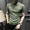 2024 Nouveau luxe décontracté tricoté polo pour hommes couleur unie motif uni col rabattu respirant lâche t-shirt décontracté été 240313