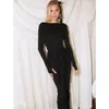 Casual Dresses Women Celebrity Sexy Long Sleeve Ruffles Backless Maxi kjol Set 2024 Elegant Evening Club Party Outfits Cocktail