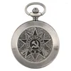 Taschenuhren Vintage UdSSR Sowjetischer Sichelhammer-Stil Bronze Unisex Quarzuhr Halskette Anhänger Kette CCCP Russland Emblem Kommunismus