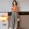 Kläderuppsättningar 2024 Summer Kid Baby Girls Cloth Fashion Casual 2st Set Top Pants Korean Style Children 6 8 9 10 11 12year