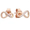 Stud Earrings Original Rose Golden Shine Infinity Earring With Crystal For Women Birthday Gift Europe DIY Jewelry