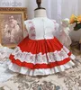 Robes de fille été princesse espagnole mignonne robe en dentelle rouge pour la fête robe sans manches Vintage ldd240313