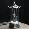 Forme d'encens de débit de montage de forme de pagode avec couverture de protection en acrylique Céramique fumée cascade d'encens Hauteur aromatique décor 289j