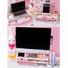 Racks Kawaii Desktop Monitor Ständer Holz Computer Laptop Erhöhter Ständer mit Schubladen Schreibtisch Speicher Organizer Pink Netter Monitor Ständer