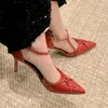 Elbise ayakkabıları gerçek deri katı sandalet yaz ofis moda kadınlar ince yüksek topuklu ayak parmağı pompa toka kayışı zapatillas mujer