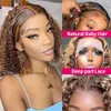Highlight Short Bob Wig Lace Front Curly Human Hair Wigs for Women Honey Blonde Ombre Colored 13x4 Deep Wave Lace Frontal Wig