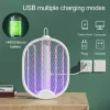 Película 4 en 1, matamoscas eléctrico plegable, trampa para matamoscas, matamoscas recargable por USB con luz ultravioleta, Exterminador de insectos, 3000v