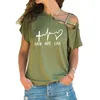 Women's T Shirts 2024 Faith Hope Love T-Shirt 90s Women Summer Short Sleeve Shirt Casual Ladies Valentine Tops Irregular Skew Cross Bandage