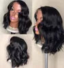 Perucas de cabelo humano com renda frontal curta, cabelo remy brasileiro, onda natural, peruca bob com linha fina pré-selecionada, para mulheres negras 6115962