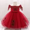 Robes de fille 1-10Y robe d'anniversaire pour bébé filles à manches courtes fête né noël rouge vêtements enfant en bas âge robes de baptême