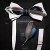 Halsband Eastepic Mens Neckwear Feather Bow Tie för män Brosch Set Black Box Quality Accessory Soft Str Wedding Party Birtay Gift L240313