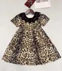 Çocuk kız leopar patchwork elbise kısa kollu yuvarlak boyun bowknot dekorasyon elbise çocuk elbise