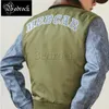 Mbbcar jaqueta masculina verde lapela curto piloto jaqueta militar sarja náilon imitação jeans couro artificial bombardeiro jaqueta 240309