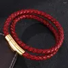 Bracelets de charme Bijoux à la mode pour hommes femmes rouge véritable cuir tressé Bracelet Punk mode acier boucle bracelet cadeau SP0488