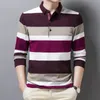 Marka% 100 pamuklu erkekler çizgili sonbahar kıyafetleri uzun kollu sıradan polo Koreli mans gömlek moda üstleri 240326