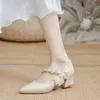 Dress Shoes Footwear Closed Pointed Toe Summer 2024 Bow Sandals For Woman Beige Office Work Women's With Medium Heels Casual The