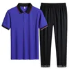 Survêtements pour hommes Arrivée Mode Deux pièces Trendy Casual Set à manches courtes T-shirt à revers d'été Pantalon noir Plsu Taille L-5XL 6XL7XL 8XL