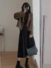 Koreański krótki płaszcz plisowany spódnica set lapel z długim rękawem