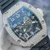 Orologio automatico Orologio meccanico Orologio RM Orologio RM010 Ag Wg Indietro Diamante 18 carati Platino Orologio meccanico automatico cavo con diamanti pieni