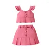 Clothing Sets Toddler Baby Girl Summer Clothes Sleeveless Button Pleated Crop Top Belted Mini Skirt Outfits Set