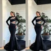 Elegant Pearls Evening Dresses Mermaid Prom Gowns Long Sleeve High Neck Sweep Train Cutaway Sides Custom Made Party Dress Plus Size